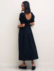 Black Puff Sleeve Ginger Midi Dress