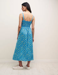Blue Sicilian Lemon Print Lucia Midi Dress