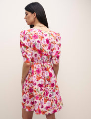 Pink and Orange Big Floral Penny Mini Dress