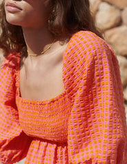 Pink & Orange Gingham Kylie Mini Smock Dress