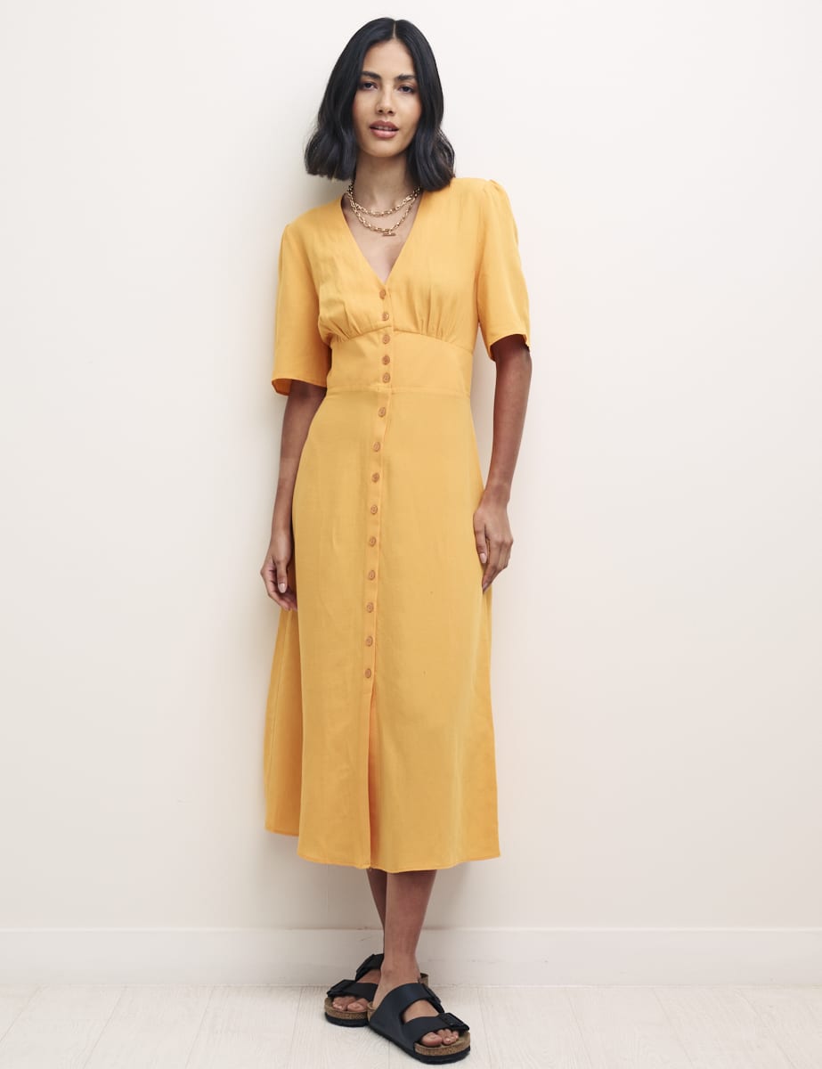 Orange Alexa Midi with Shirring Dress