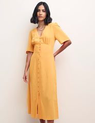 Orange Alexa Midi with Shirring Dress