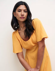 Peach Linen Dee Dee Midi Tea Dress