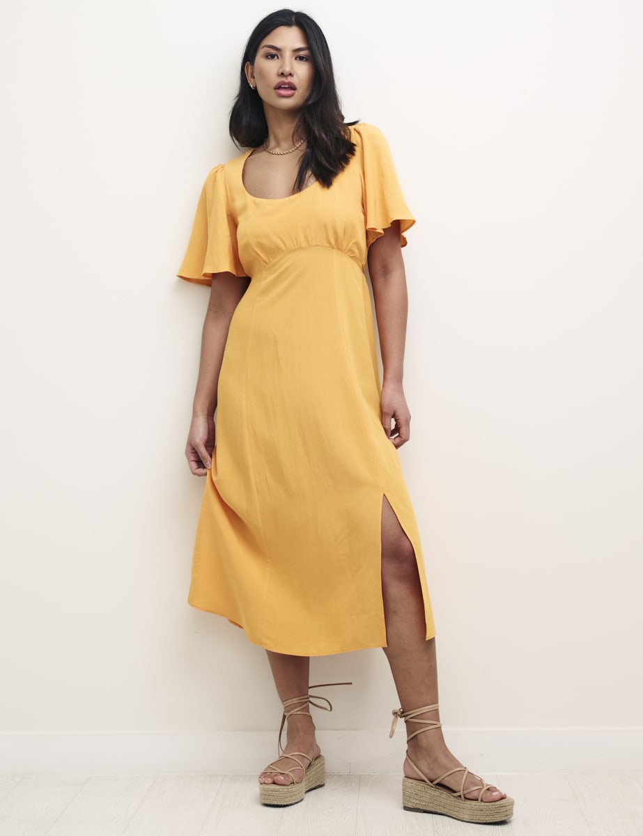 Peach Linen Dee Dee Midi Tea Dress