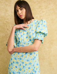 Blue and Yellow Floral Luna Midi Dress