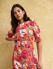 Orange Big Floral Luna Midi Dress