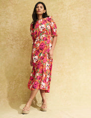 Orange Big Floral Luna Midi Dress