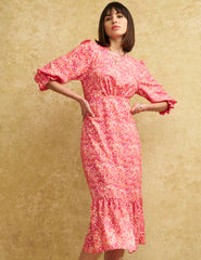 Pink Watercolour Selena Midi Dress