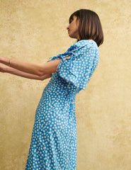 Blue Daisy Floral Flutter Sleeve Elka Midi Dress