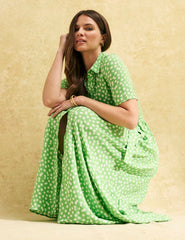 Green Ditsy Floral Anna Midi Shirt Dress
