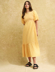 Yellow Gingham Check Kelsie Smock Midi Dress