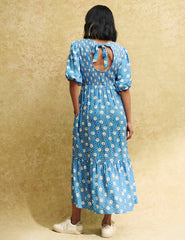 Blue Sun Print Kelsie Midi Smock Dress