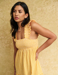 Yellow Gingham Check Maya Smock Midi Dress