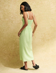 Green Gingham Check Lucia Midi Dress
