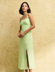 Green Gingham Check Lucia Midi Dress