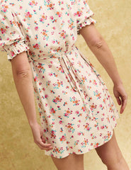 White Ditsy Floral Frill Neck Jamie Mini Dress