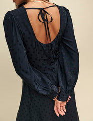 Black Satin Jacquard Imogen Midi Dress