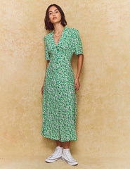Green Brushstroke Daisy Midi Dress