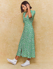 Green Brushstroke Daisy Midi Dress