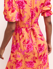 Orange and Pink Floral Delilah Midi Dress