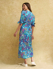 Blue Floral Esme Midi Dress