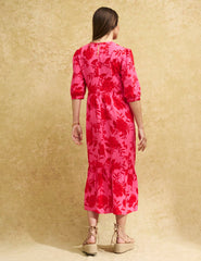 Petite Pink Bloom Floral Rachel Midi Dress