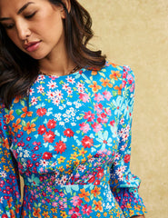 Blue Floral Selena Midi Dress