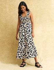 Black & Cream Petal Print Maya Midi Dress
