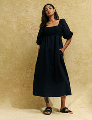 Black Kylie Midi Smock Dress