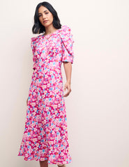 Pink Floral Moira Midi Dress