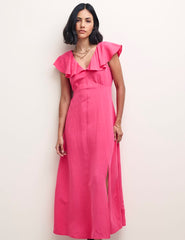Pink Flutter Sleeve Suki Midi Dress