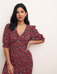 Red Floral Delilah Midi Dress