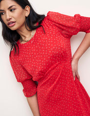 Red Floral Luna Midi Shift Dress
