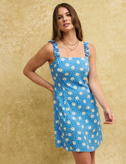 Blue Sun Print Kitty Mini Dress
