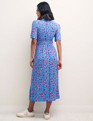 Strawberry Print Alexa Midi with Shirring Dress