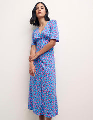 Strawberry Print Alexa Midi with Shirring Dress