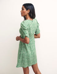 Green Floral Ruched Sleeve Evie Mini Dress