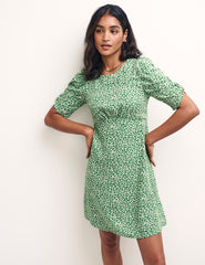 Green Floral Ruched Sleeve Evie Mini Dress
