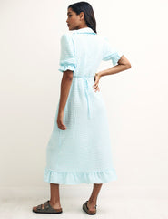 Blue Gingham Check Annalise Midi Dress
