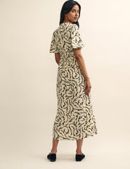 Cream Floral Chain Print Cecelia Midi Dress