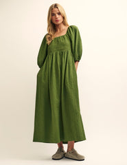 Olive Green Kylie Midi Smock Dress
