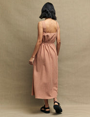 Brown Gingham Check Zainub Pinafore Midi Dress