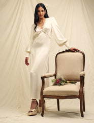 Ivory Satin Lace Trim Nessy Bridesmaid Midaxi Dress