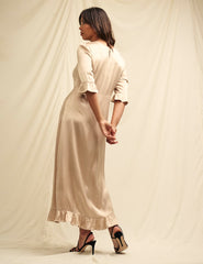 Champagne Satin Fleur Bridesmaid Midaxi Dress