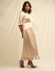 Champagne Satin Fleur Bridesmaid Midaxi Dress