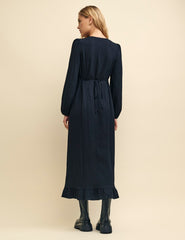 Black Long Sleeve Crinkle Delilah Midi Tea Dress