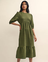 Petite Khaki Green Gingham Check Rachel Midi Dress