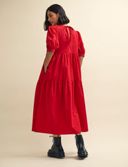 Red Rochelle Smock Midi Dress