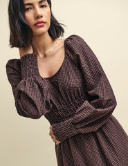 Brown Gingham Ankita Midi Dress
