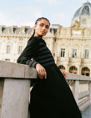 Black with White Stitching Marie Prairie Midi Dress